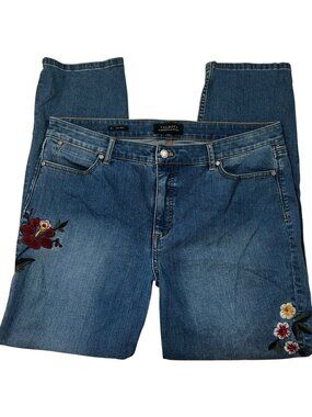 Talbots Slim Ankle Embroidered floral stretch jeans Women's size 14